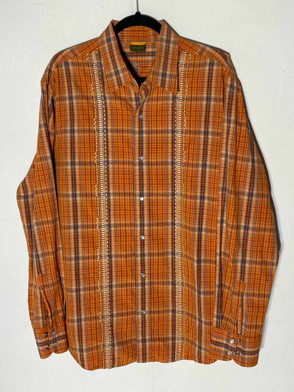 Vintage Timberland Orange Plaid Pearl Snap Western Shirt L Rodeo Stampede Cowboy